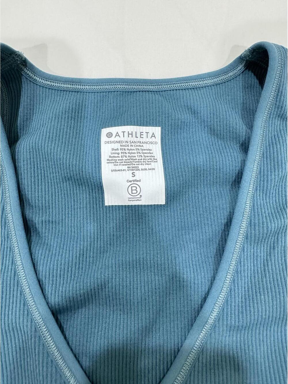 Athleta Aurora Seamless Ribbed Crop Top Tank V-Neck Teal Blue Small - Picture 4 of 6